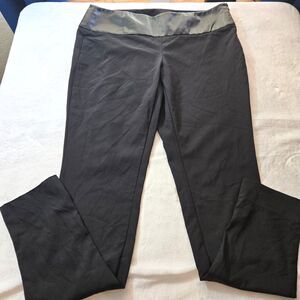 Per Se Womens Pants Size 10 Leggings Stretch Black Pleather Waist Side Zip